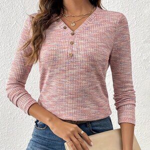 Crew neck small size elastic temperament shirt waffle knit breathable woman